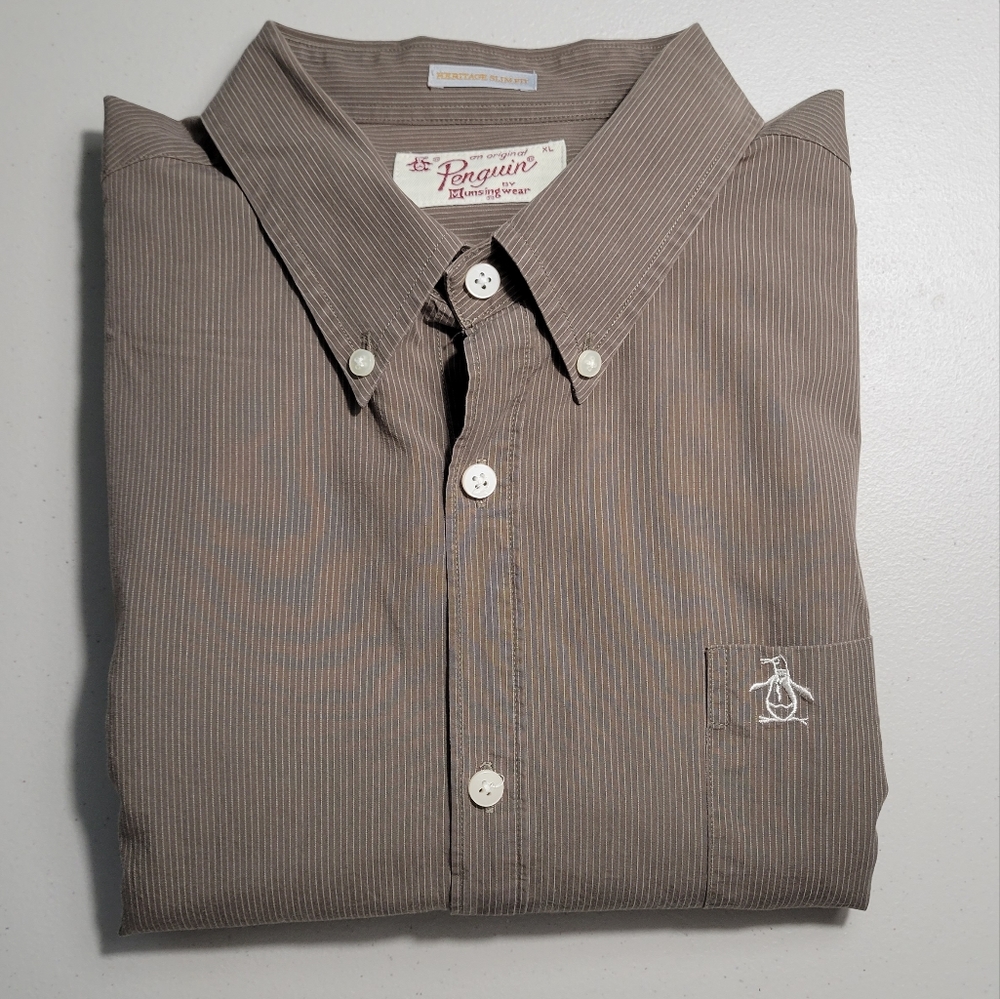 Penguin Brown Long sleeve top casual button down shirt